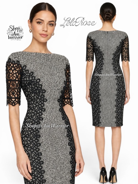 Lela Rose Dresses & Skirts - Lela Rose Textured Sheath Dress w/ Black Corded Lace Panels *shop@iAmWarrior